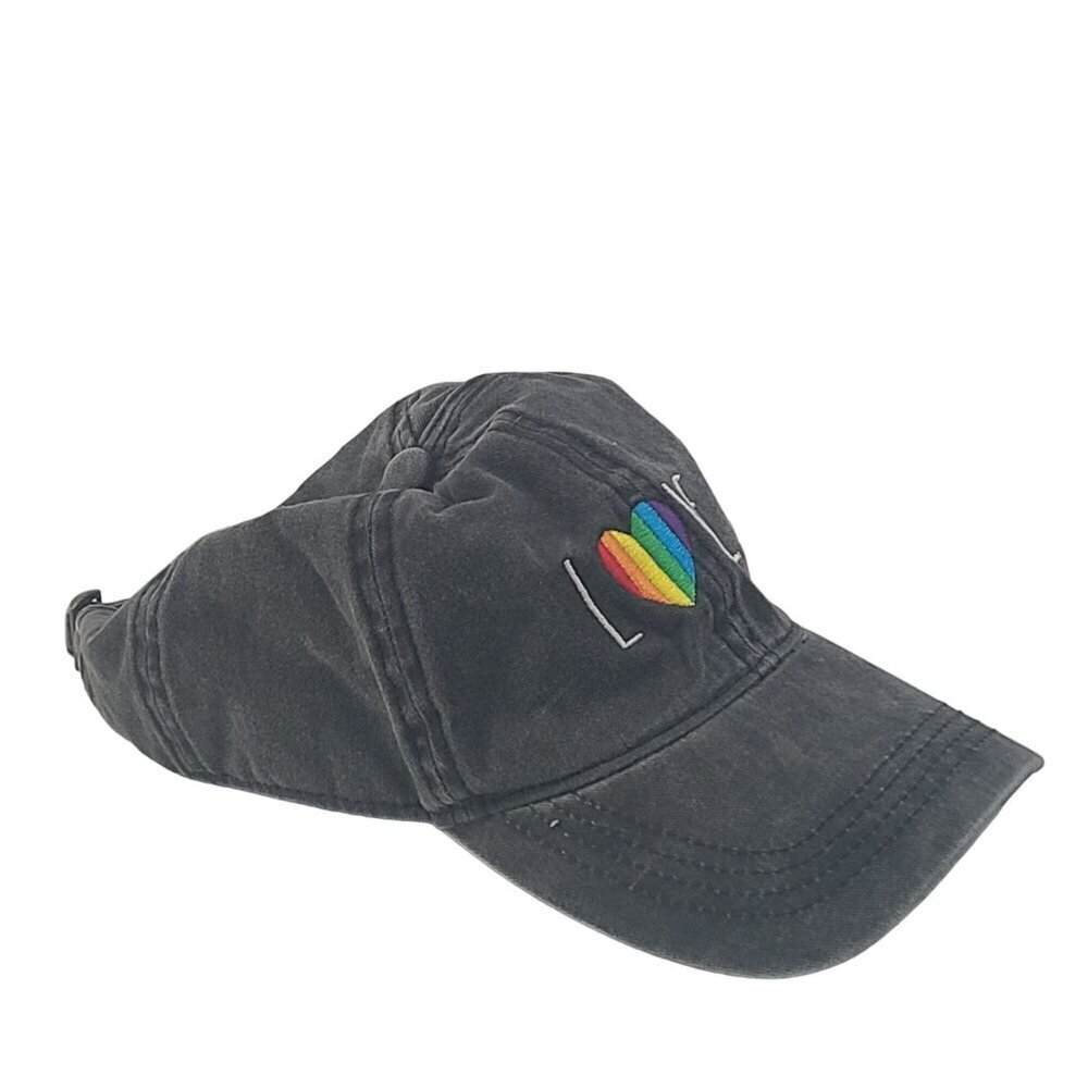 Rae Dunn LOVE PRIDE Gray Stone Washed Adjustable Dad Hat Baseball Cap Rainbow - Picture 5 of 10